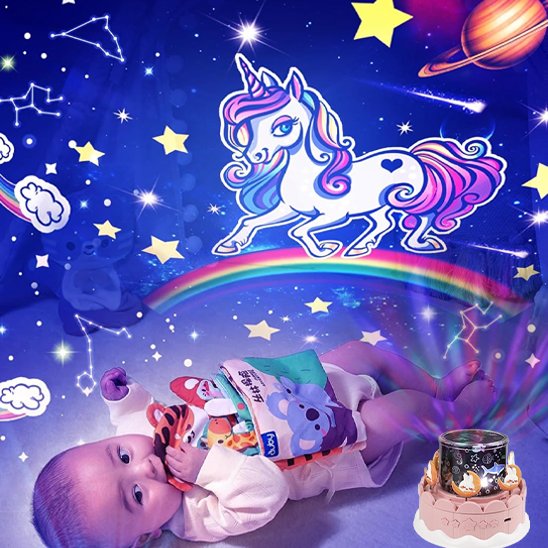 bebe couche par terre avec veilleuse projection