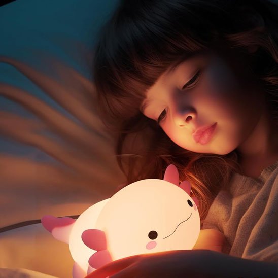 enfant regadant sa veilleuse bebe