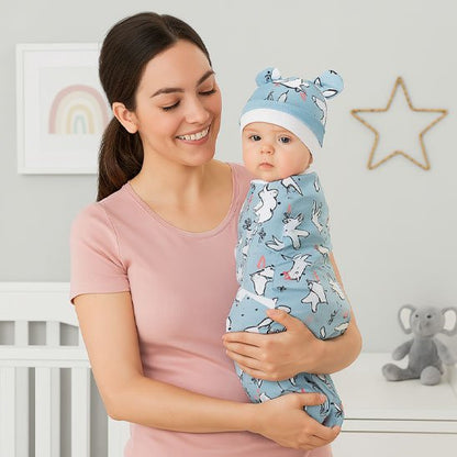 Bébé assit dans bras de moman Couverture emmaillotage