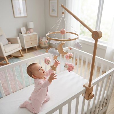 Bébé assit et touche mobile pour bébé