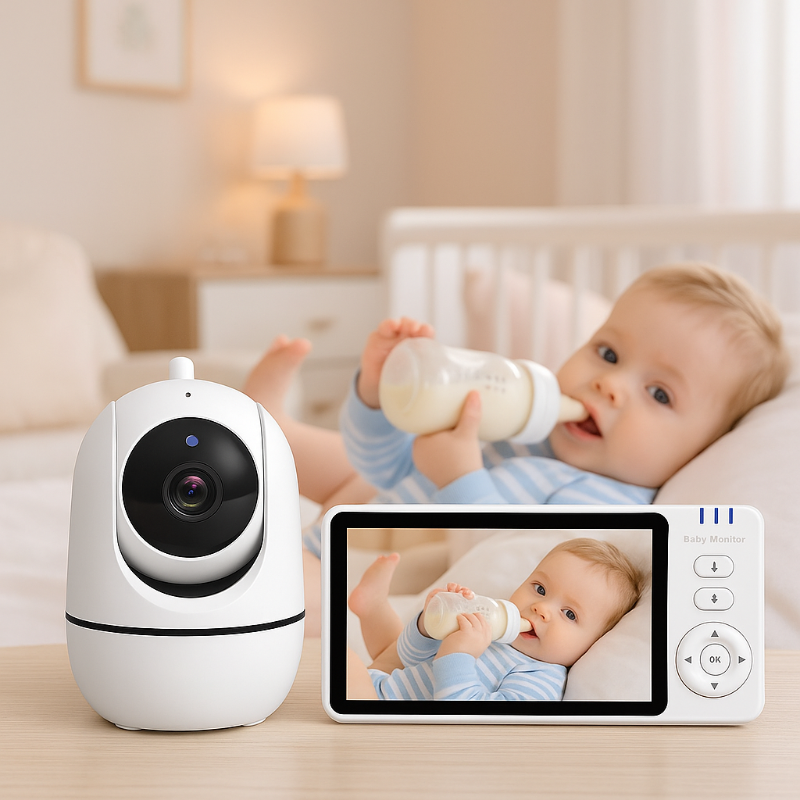 bebe buvant lait sous surveillance camera pour bebe