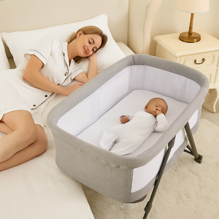 bebe couche dans lit parapluie bebe a cote de maman