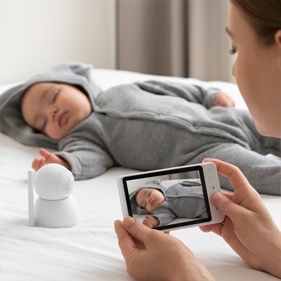 bebe couche maman regardant camera bebe sans fil