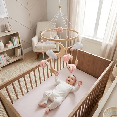 Bébé couché regardant mobile pour bébé