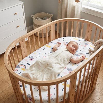 Bébé couché sur drap housse lit bebe 