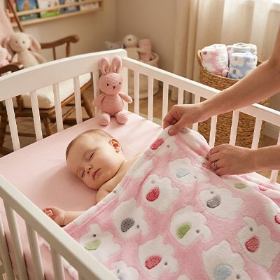 Bébé couvert par couverture bébé