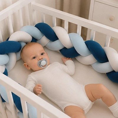 Bébé dans berceau et protéger de tresse de lit