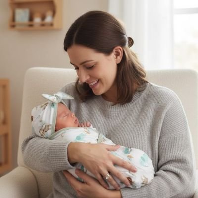 bebe dans couverture d'emmaillotage bebe au bras maman 