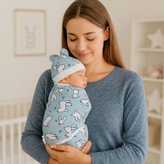 Bébé dans couverture emmaillotage