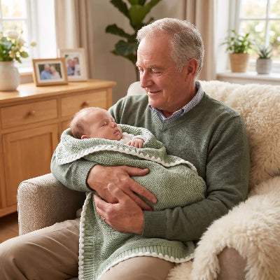 Bébé dans couverture respirante pour bébé personnalisée chez pépé