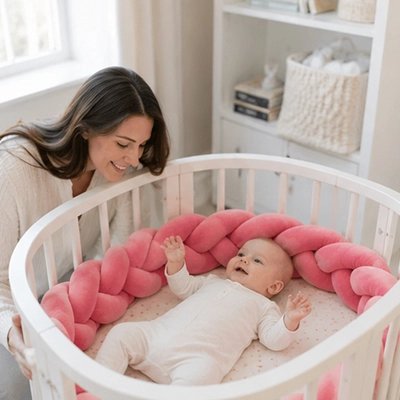 Bébé dans lit avec tour de lit tresse bébé