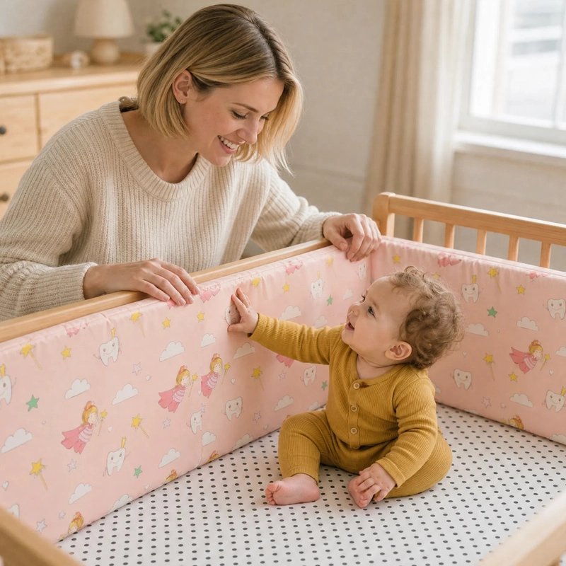 Bébé dans lit avec tour de lit