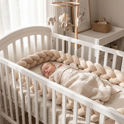 bebe dans lit proteger avec tresse de lit bebe