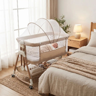 bebe dans son berceau pliable