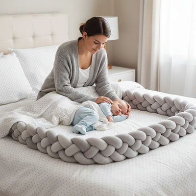 bebe dormant pres maman entourant de tresse de lit bebe