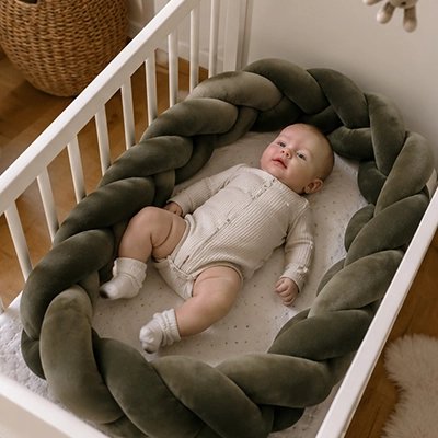 Bébé dort dans avec tresse de lit