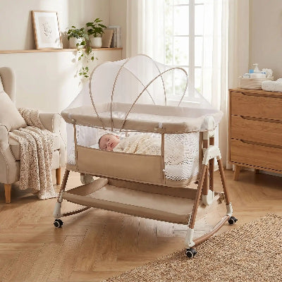 bebe dort dans berceau pliable