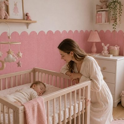 Bébé dort dans chambre décorée avec stickers muraux chambre