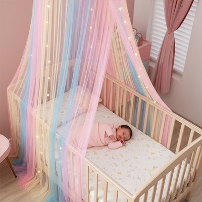 Bebe dort dans le lit couvert de ciel de lit