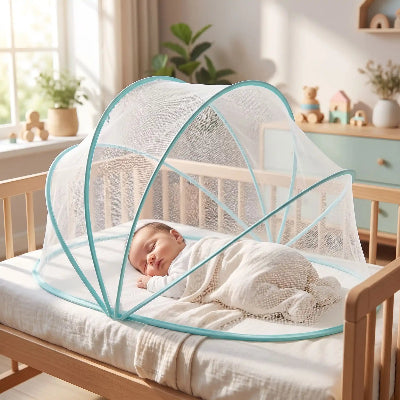 bebe dort sa moustiquaire pliante pour bebe bleu