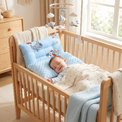 bebe dort souriant sur oreiller bebe