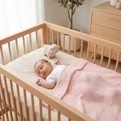 Bébé dort sous couverture personnalisee rose