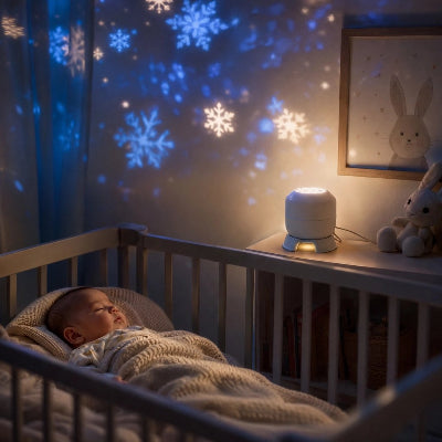 Bébé dort sous veilleuse à projection
