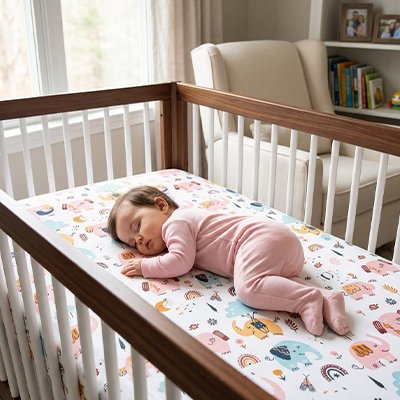 Bébé dort sur Drap housse lit bebe 