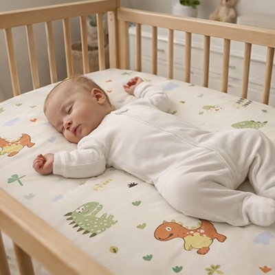 Bébé dort sur drap housse lit bébé 