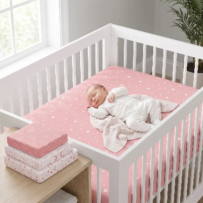 Bébé dort sur drap housse matelas pour berceau
