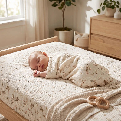 Bébé dort sur drap housse pour bébé