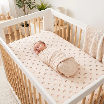Bébé dort sur son drap housse bébé