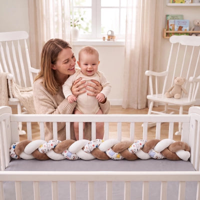 Bébé et maman regardent la tresse de lit