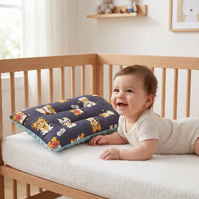 bebe heureux avec oreiller bebe