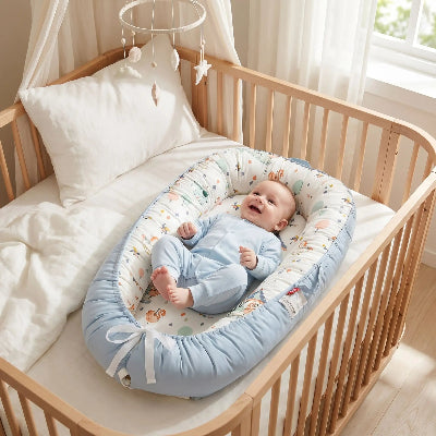bebe heureux dans reducteur de lit