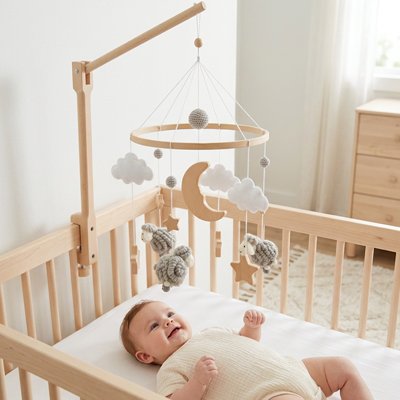 Bébé heureux voyant mobile bébé 