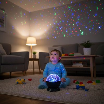 bébé jouant avec le projecteur enfant 
