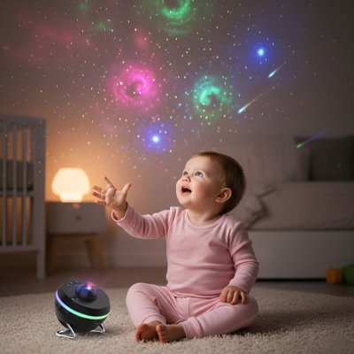 bébé qui regarde le projecteur enfant 