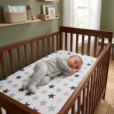 Bébé son berceau protegé de drap housse lit bebe 