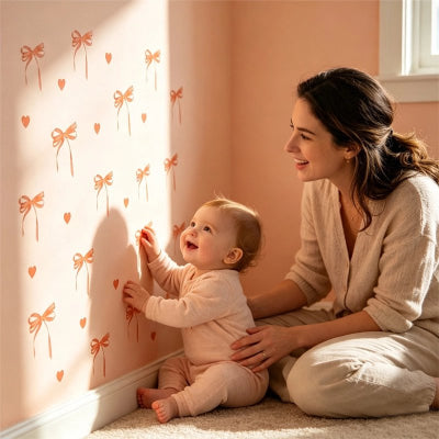 Bébé souriant touche stickers muraux