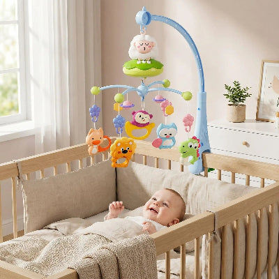 bébé sourit à mobile musical bébé