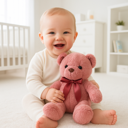 bebe tenant son doudou bebe