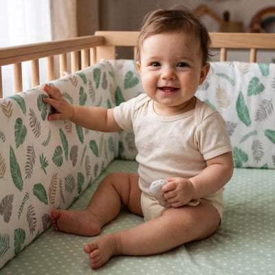 Bébé touche son tour de lit bébé