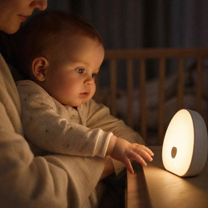 Bébé touche veilleuse bruit blanc