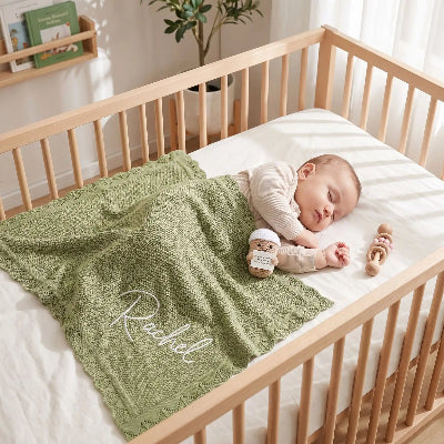 Couverture tricotée personnalisée sur bébé