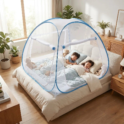 deux enfants dorment sous moustiquaire enfant pliable