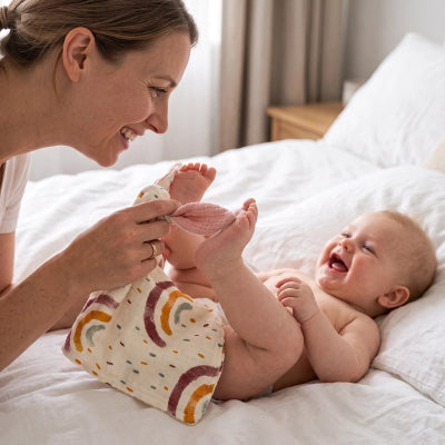 Doudou bébé dans la main de maman