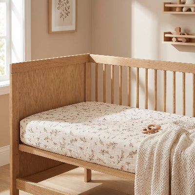 Drap housse pour bébé fleurie sur lit