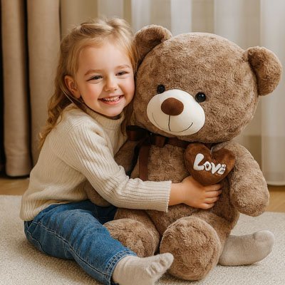 Fille sourit tenant ours en peluche