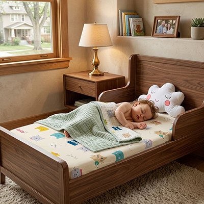Garcon dort sur drap housse lit bébé 